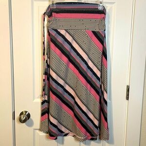 Patagonia ‘Kamala’ diagonally pink/gray striped midi skirt / halter dress sz M